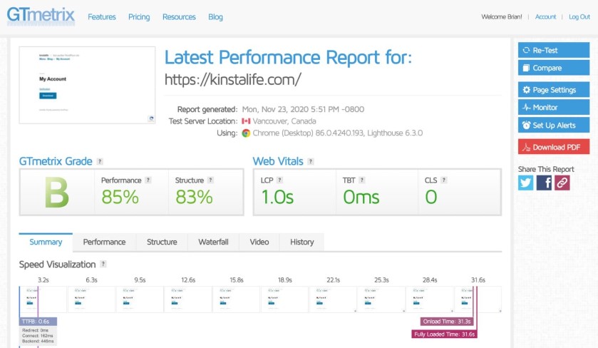 تقييم سرعة الموقع